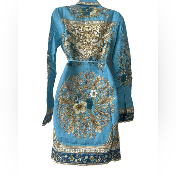 NEW ALEMAIS Cassie Blue and Gold Floral Mini Dress - Picture 6 of 10